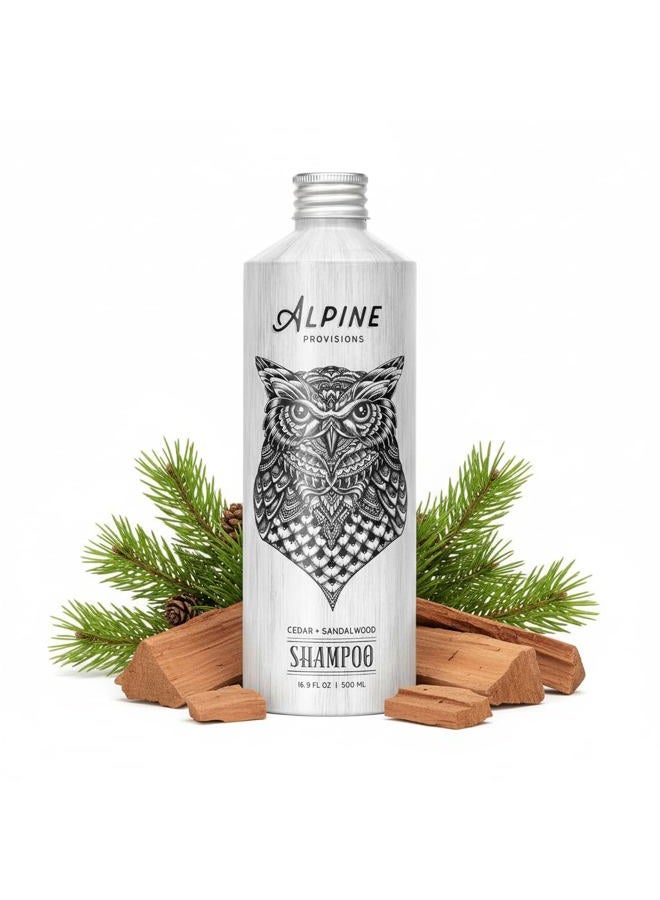 Alpine Provisions Organic Shampoo, Cedar + Sandalwood, 16.9 fl oz Plastic-Free Aluminum Bottle - Image 1